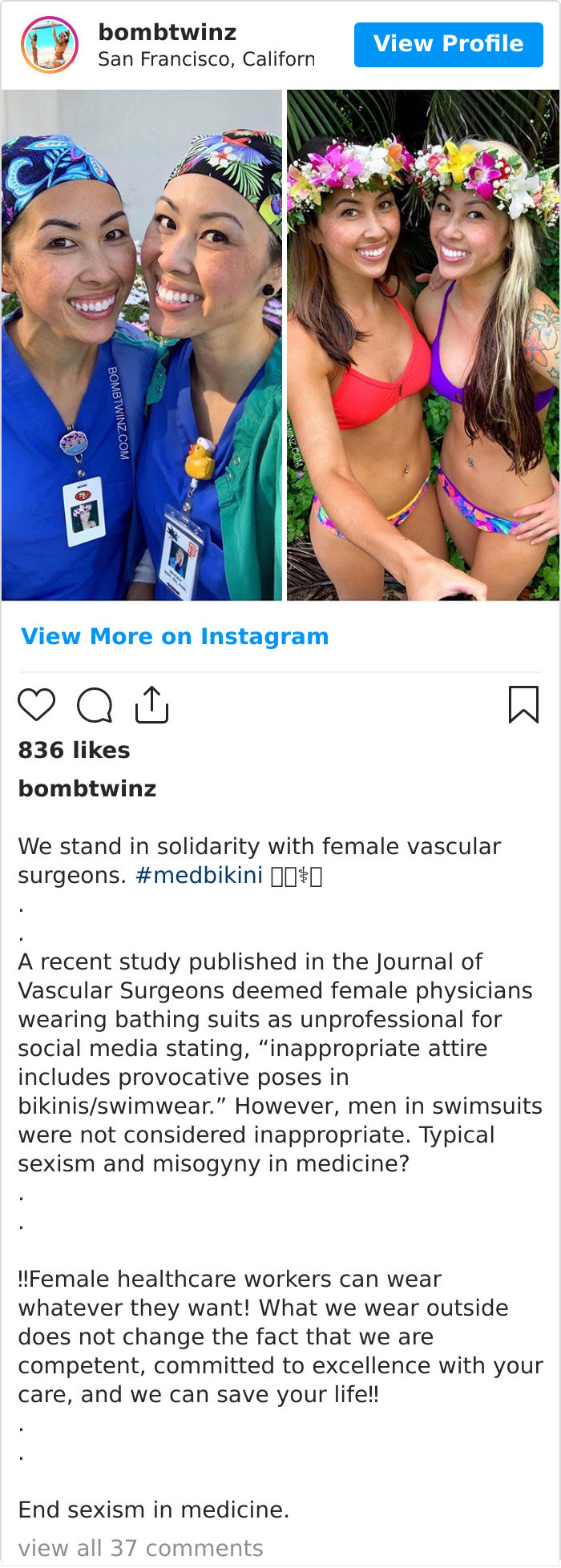 Female Medical Professionals Are Posting Pics Of Them Wearing Bikinis Vs. Work Clothes To Shame Sexist Study 12