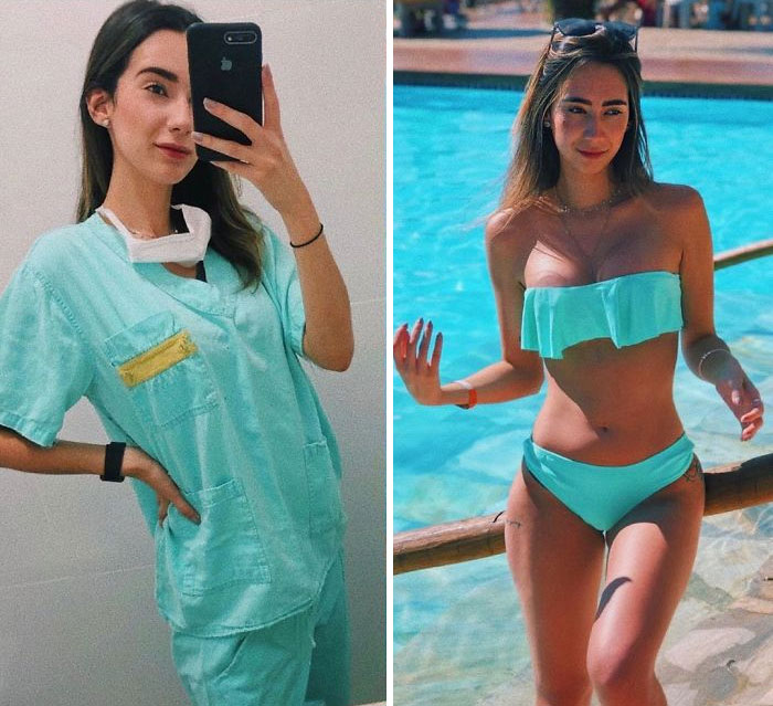 Female Medical Professionals Are Posting Pics Of Them Wearing Bikinis Vs. Work Clothes To Shame Sexist Study 13