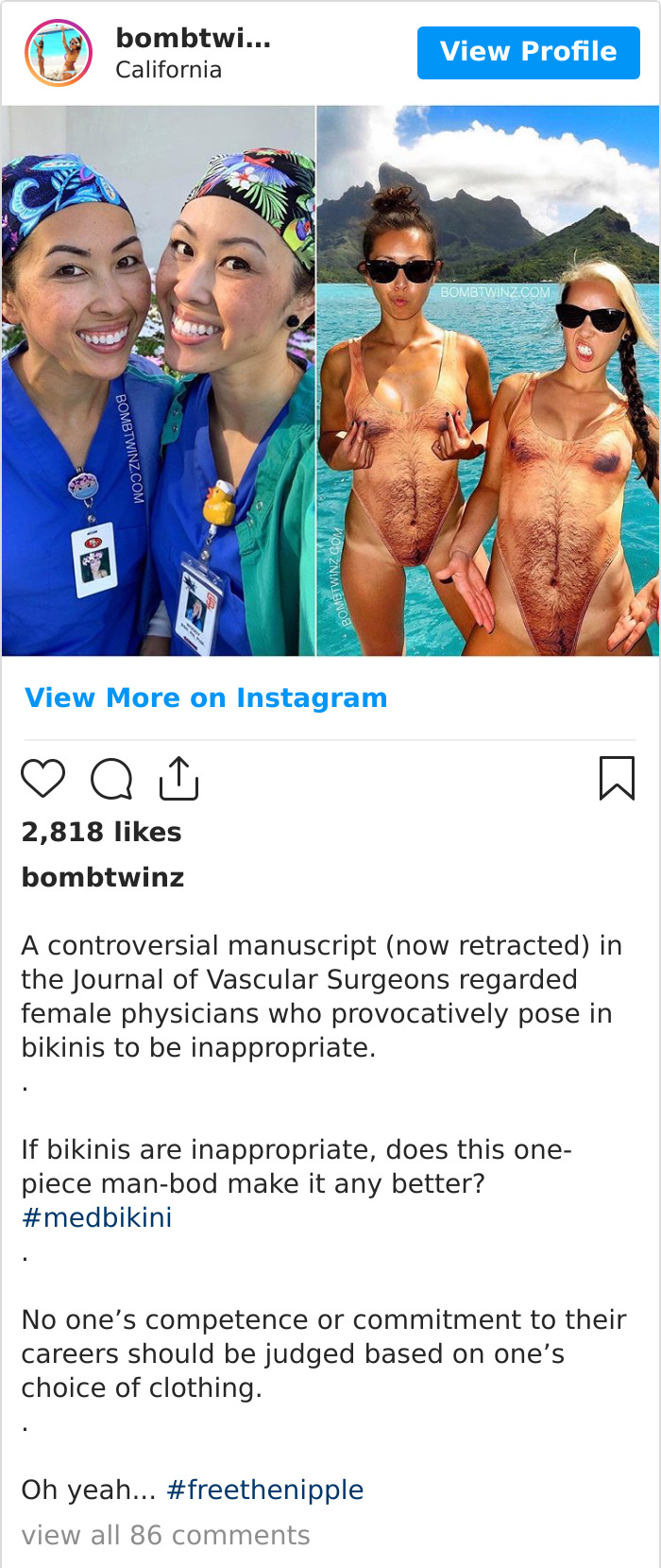 Female Medical Professionals Are Posting Pics Of Them Wearing Bikinis Vs. Work Clothes To Shame Sexist Study 2