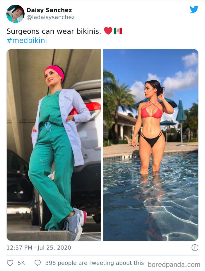 Female Medical Professionals Are Posting Pics Of Them Wearing Bikinis Vs. Work Clothes To Shame Sexist Study 3