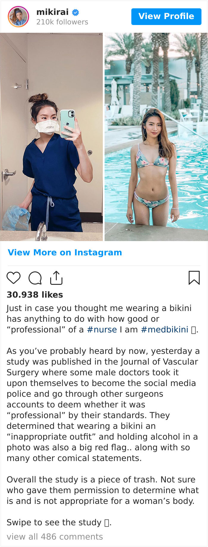 Female Medical Professionals Are Posting Pics Of Them Wearing Bikinis Vs. Work Clothes To Shame Sexist Study 4