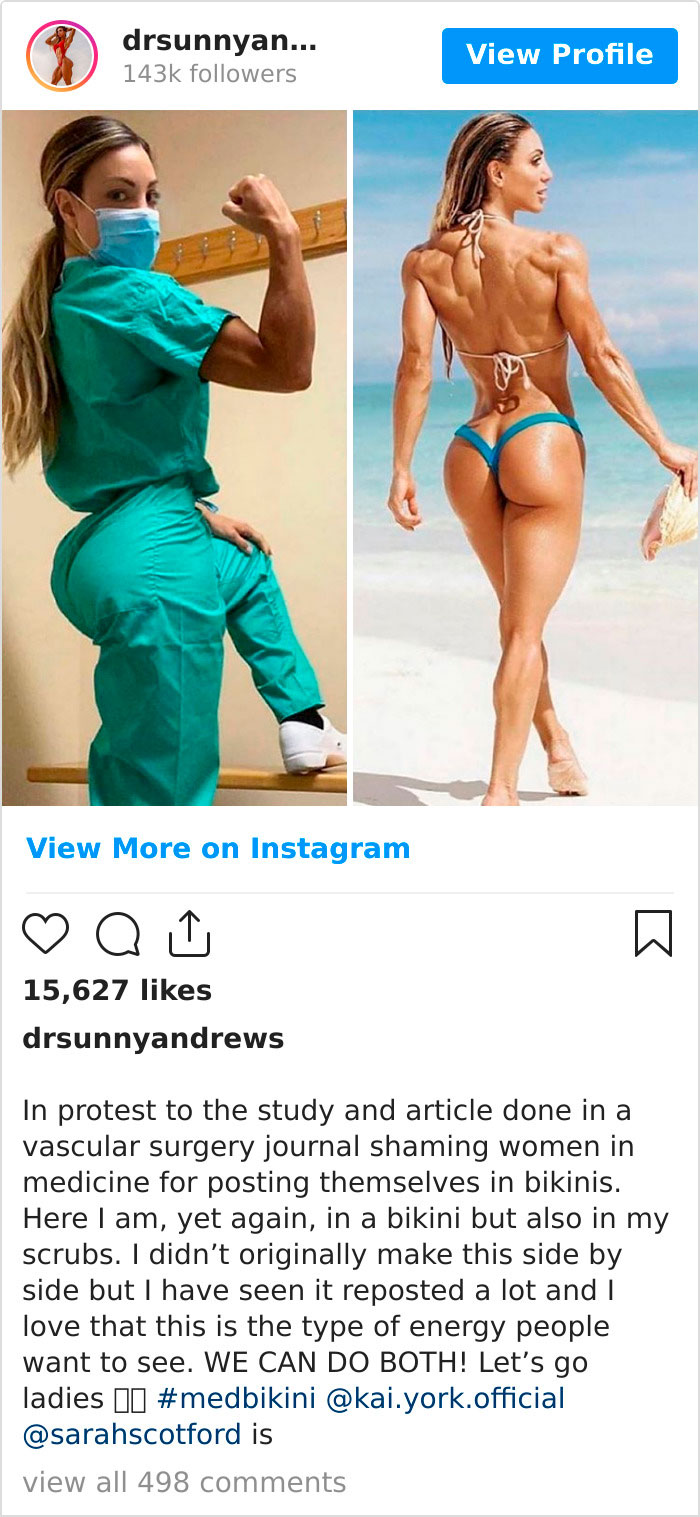Female Medical Professionals Are Posting Pics Of Them Wearing Bikinis Vs. Work Clothes To Shame Sexist Study 7