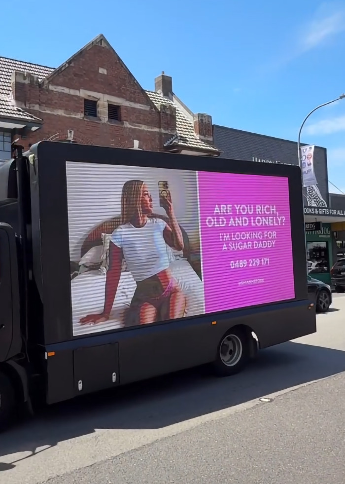 “Bikini Tradie” Sparks Outrage After Renting Mobile Billboard Looking For A “Sugar Daddy” 3