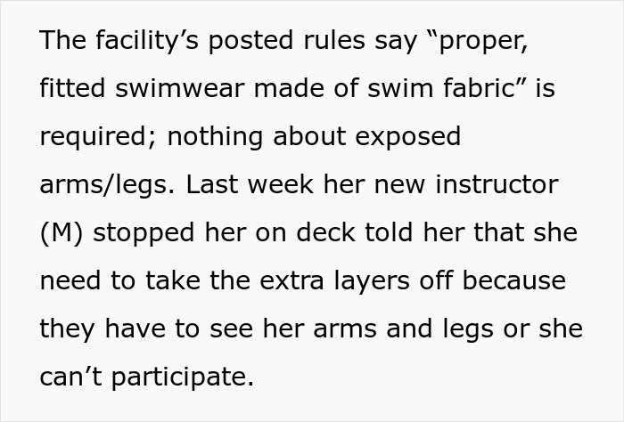 Swim Coach Insists 10YO Removes Parts Of Her Modest Swimwear Or Miss The Lesson, Parent Is Livid 4