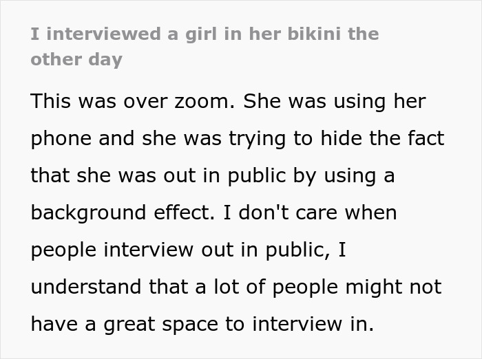 “She Called A Week Later To See Why She Did Not Receive The Job”: Recruiter Shares How He Interviewed A Girl In A Bikini 2